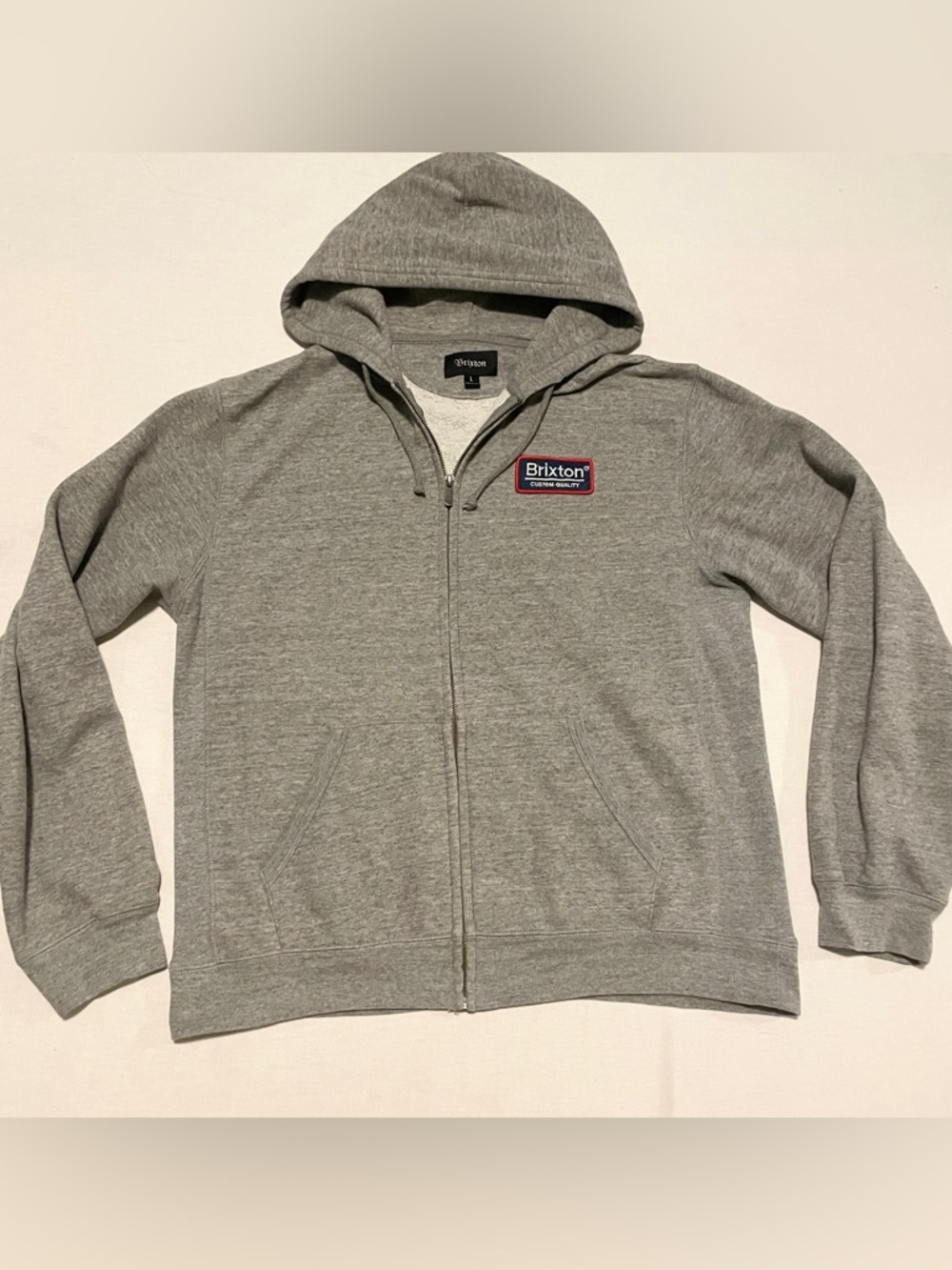 Brixton Custom Quality Heather Grey Full Zip Hoodie Men's Large